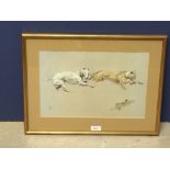 MICHAEL LYNE (1912-1989) watercolour "Greyhounds Coursing" signed in initials, lower left, 24x36cm