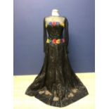 Ladies' exquisite designer evening dress (never worn by vendor) black lace, with delicate beaded