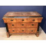 Continental chest of 3 long drawers flanked by black pillars 136Wx67Dx91H cm