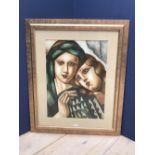 Framed oil painting portrait of Art Deco ladies in period dress, signed 60.5x45.5cm