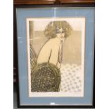 Jean Pierre Carrigneul (1935) coloured lithograph of a serene young lady signed 'Carrigneul' in