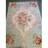 Old tapestry style rug with cream centre flower medalion & flowers to each corner 312x210cm