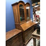 Georgian walnut double dome mirror fronted fitted bureau bookcase 59Dx102Wx205H