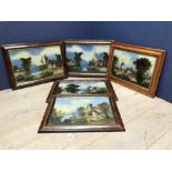 5 Victorian oil paintings on glass of rural scenes in maple frames 55x40cm