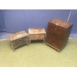 2 x C19th box stools & a small 3 drawer chest 46x32x66H cm