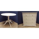 John Lewis white chest of 4 long drawers 97Hx94Lx53D; a white pedestal table, Dormy House