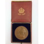 Bronze Victorian Jubilee commemorative coin 1837-1897 in original box. Cast makers mark T.B.