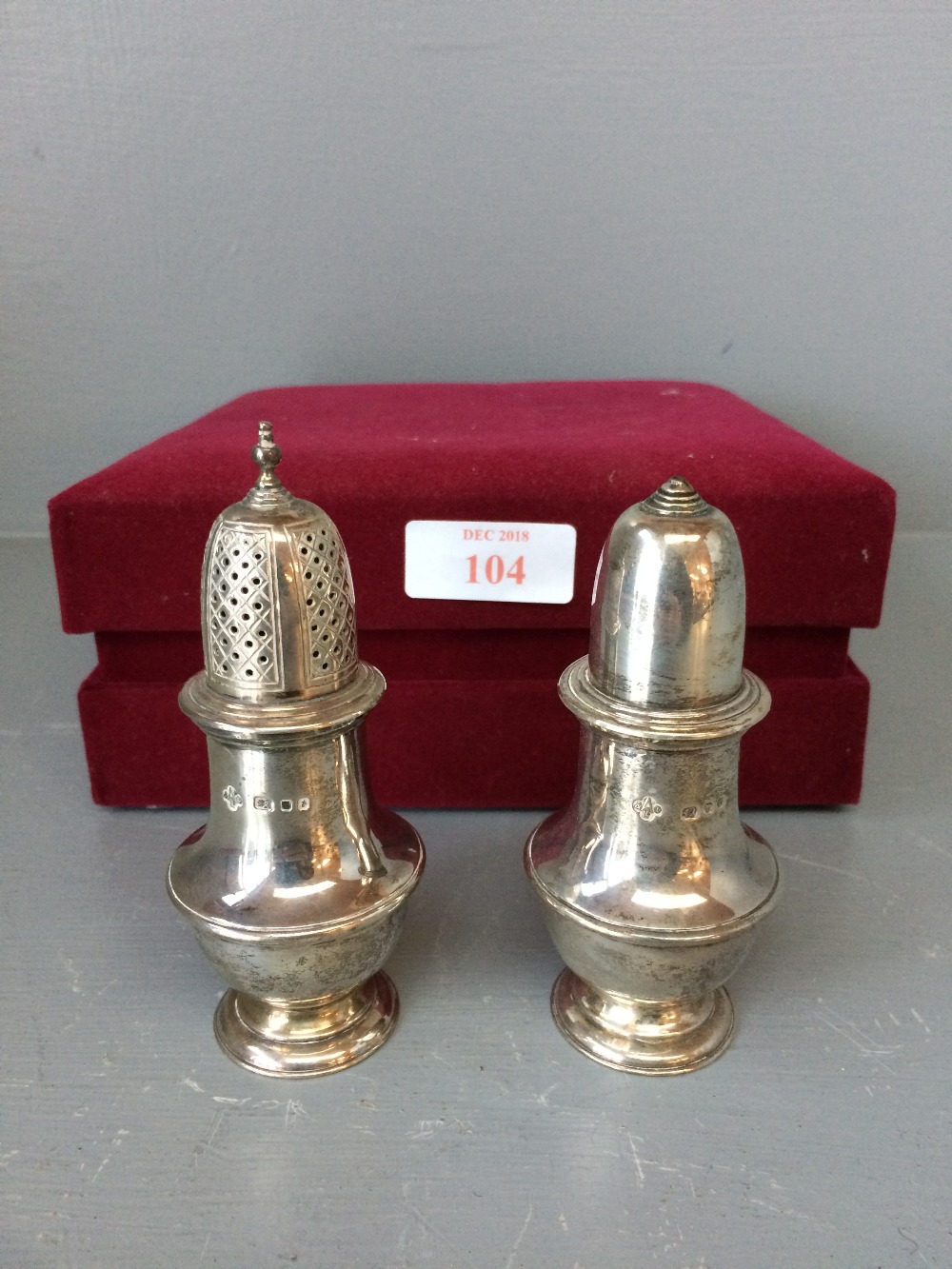 Pair of Silver pepper/salt, in box