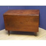 Mahogany drop leaf table with single drawer & elegant legs on castors 70Hx146Lx99W cm