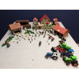 1950s toy farm, complete with buildings, animals & machinery