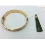 Plated gold bangle & nephrite pendant