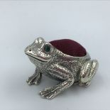 Silver pin cushion in the form of a frog