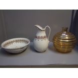 Large glass spherical design vase, wash bowl & jug