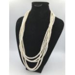 Cultured pearl 5 row necklace with diamond clasp