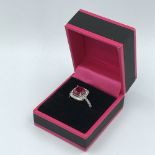 Ring 14ct white gold, ruby & diamond