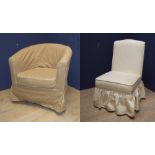 Good quality 1970s tub chair with loose mocha coloured cover 77Wx70Dx76H cm; nursing chair,