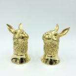 Pair of gold plated condiments in the form of Hares