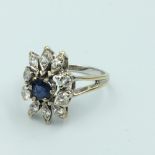 Ring white gold, diamond & sapphire