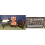 Canterbury, piano stool; upholstered small nursing chair; a picture by Henri Martin