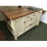 Contemporary kitchen island unit with wooden top, granite insert 50Lx38W cm, 4 doors, 3 drawers, 3