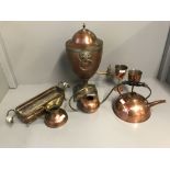 Qty of copper items including a tea urn