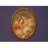 C19th gilt framed oval portrait print of a mother with children