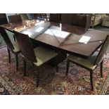 Contemporary dining room/boardroom table, with central block pedestal & extending with 1 central