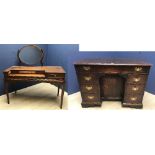 Mahogany & inlaid dressing table/converted spinette, with oval mirror to back, 132Wx51Dx80H cm,