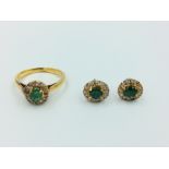 Emerald & diamond ring with matching earrings
