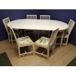 Swedish hand built extendable dining table 74Hx204Lx110W cm total with 6 matching chairs