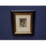 David Deluchar 1743-1808 old master etching portrait of 2 women & infant framed & glazed 9x7cm