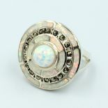 Silver ring set with marcasites & opals