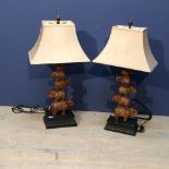 Pair of pyramidal elephant table lamps with shades (PAC tested) 80cm