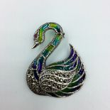 Silver plique à jour brooch in the form of a swan
