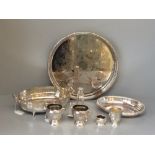 Collection of plated wares, pierced tray, circular tray, etc