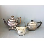 Hall marked silver teapot on stand, London 1810, another hallmarked silver teapot on 4 ball feet