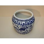 Small blue & white planter decorated with an underwater scene 17.5cm H