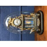 Large mantle clock on stand with glass dome (crack in glass), label to rear Japy Frères Grande Méd