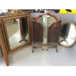 Mahogany dressing table mirror together with 2 gilt mirrors