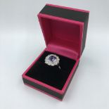 Cluster ring, 18ct white gold sapphire & diamond 3cts total approx.