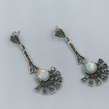 Pair silver Art Deco style earring set with marcasites & opalite