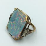 9ct opal plaque ring with old cut diamond accents, 7.2g size M