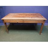 Pine kitchen table with side drawers 76Hx168Lx90W cm