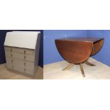 Modern 3 long, 2 short drawer bureau painted white 107Hx79Wx43D cm; good quality mahogany oval 2