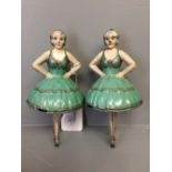 Pair of pirouetting tin plate ballerinas with key