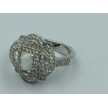 Silver ring, cubic zirconia & opal set