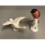 C20th Meissen model of bullfinch & Lladró figure of a swan