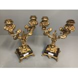 Pair of gilt double candelabra on marble & gilt bases 29cm H