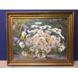 GERALDINE O'BRIEN (1922-2014) oil on canvas "Michaelmas Daisies in a Bowl" signed lower left 66x88cm