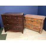 Pine chest of 4 long & a mahogany chest of 3 long & 2 short drawers 101Hx105Wx53D cm